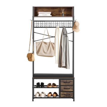 Hall Tree With Shoe Bench, 3 Drawers, Steel Frame