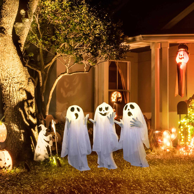 Halloween Decoration – 3 Light-Up Ghosts, Motion Sensor, 54x10x60 cm