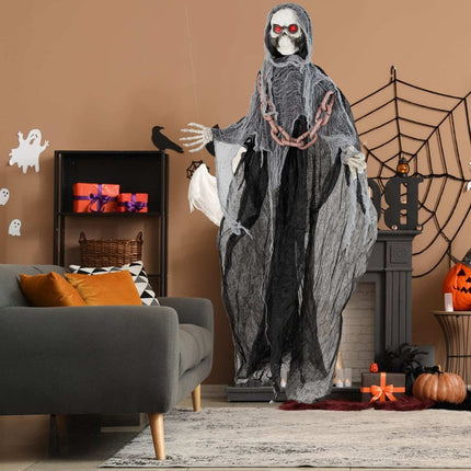 Halloween Grim Reaper 6.4 Feet with Red Glowing Eyes, Terrifying Sounds