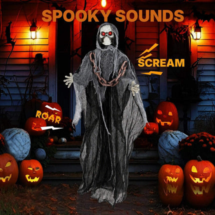 Halloween Grim Reaper 6.4 Feet with Red Glowing Eyes, Terrifying Sounds