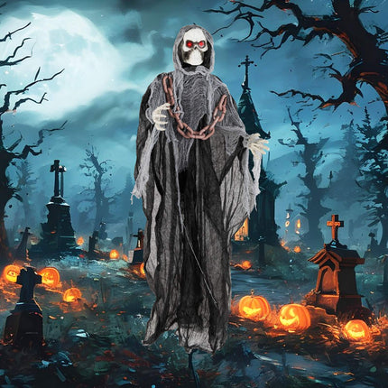 Halloween Grim Reaper 6.4 Feet with Red Glowing Eyes, Terrifying Sounds