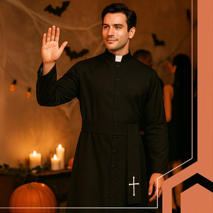 Halloween Priest Costume, XL/XXL, Cassock with Cross