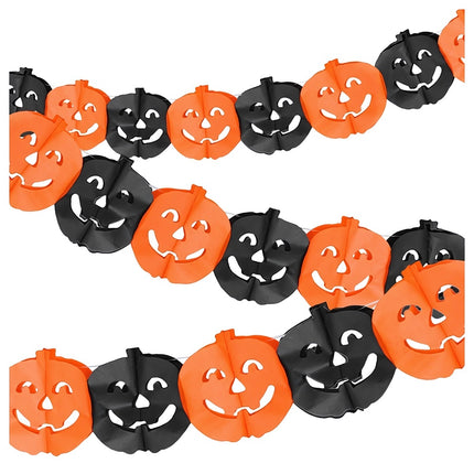Halloween Pumpkin Garland 3 m, Paper Banner Decoration, Orange-Black