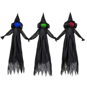 Halloween Witch Decorations Set of 3 with LED Lighted Heads, Outdoor, Black