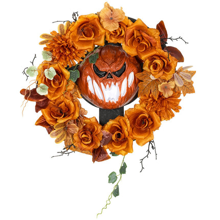 Halloween Wreath, Pumpkin Design, Autumn Leaves, LED Effects