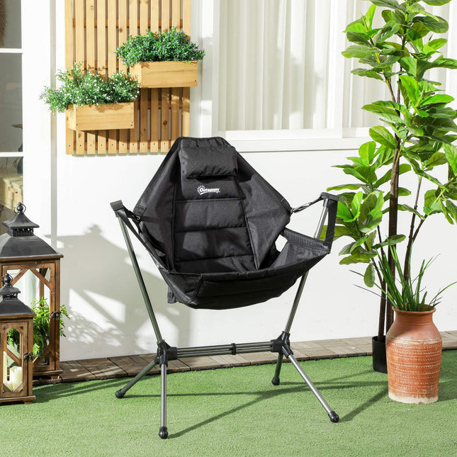 Folding hammock camping chair, black, supports 120 kg