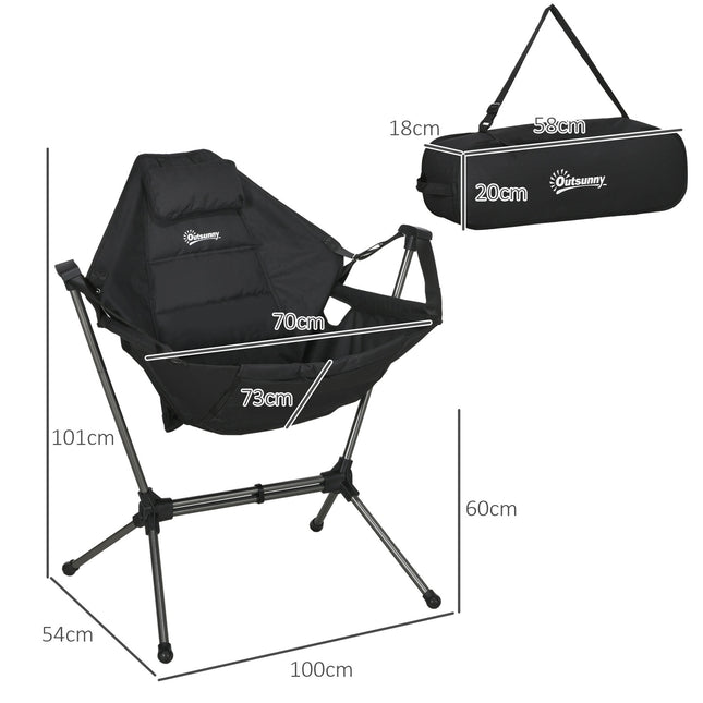 Folding hammock camping chair, black, supports 120 kg
