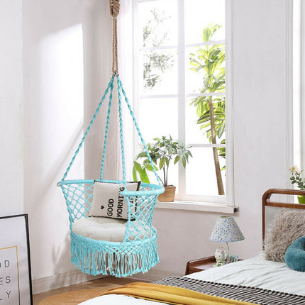 Hammock Chair Swing, Macrame Cotton Backrest, Turquoise