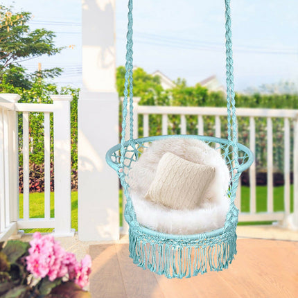 Hammock Chair Swing, Macrame Cotton Backrest, Turquoise