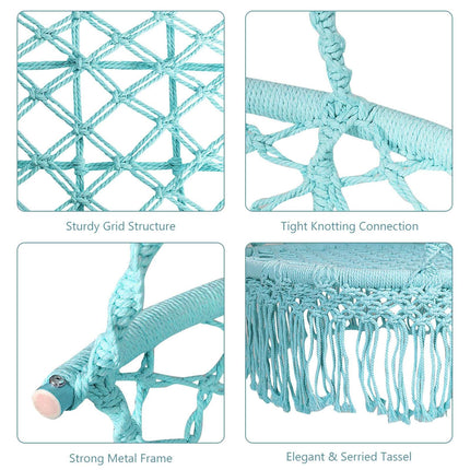 Hammock Chair Swing, Macrame Cotton Backrest, Turquoise
