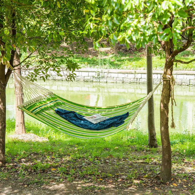 Hammock for 2 with pillow, camping, 188x140 cm, green