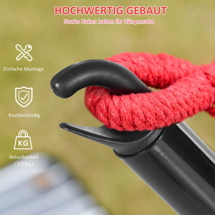 Black steel hammock with pull rope - 300 x 90 x 100 cm