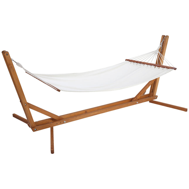 Adjustable pine hammock with frame, cream white 388cm