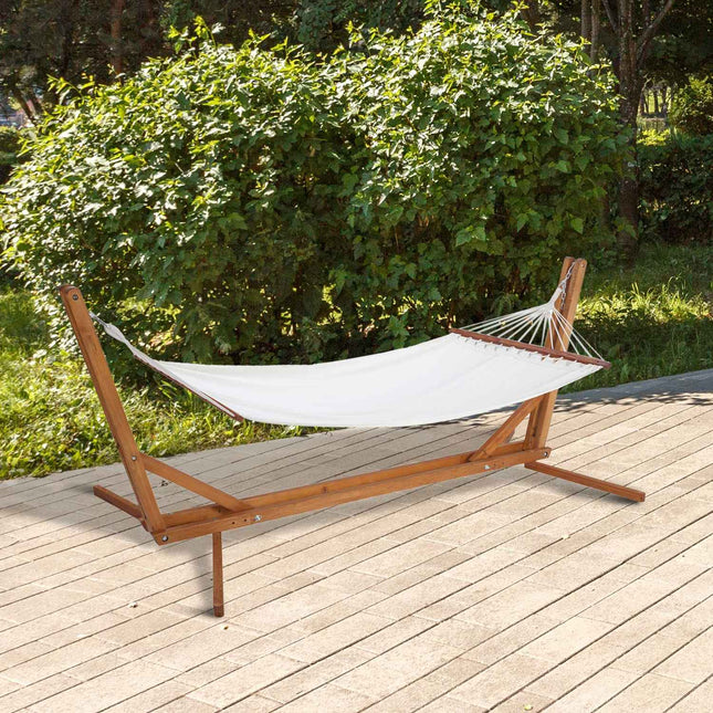 Adjustable pine hammock with frame, cream white 388cm