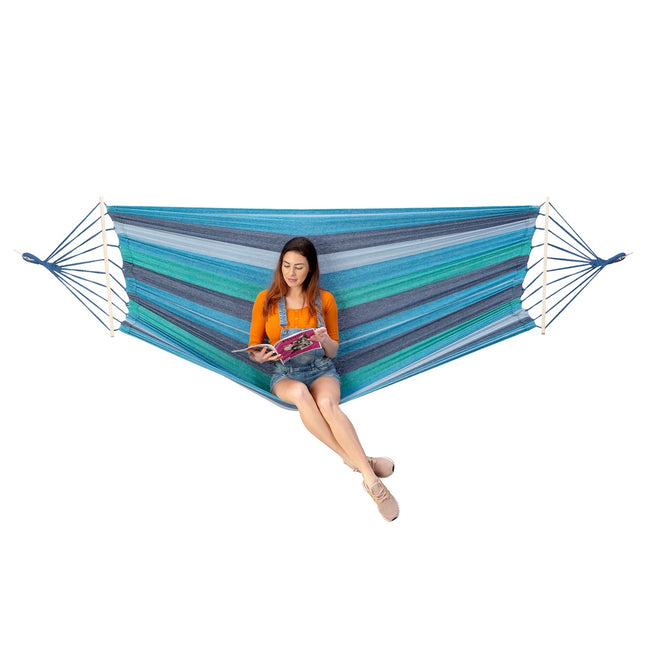 Hammock with 70cm Wooden Beam & Metal Holder, Blue