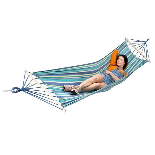 Hammock with 70cm Wooden Beam & Metal Holder, Sea Blue