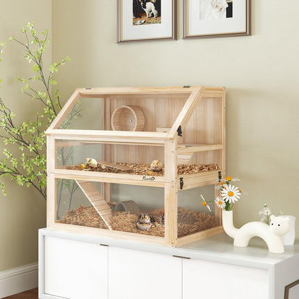 Hamster Cage, 3-Level Wooden with Toys, 80x50x76 cm