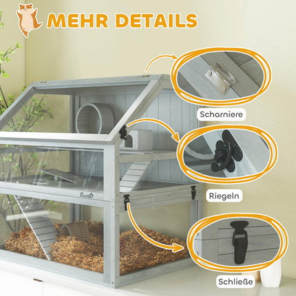 Hamster Cage, 3 Levels, Deep Base, 80x50x76cm, Light Gray