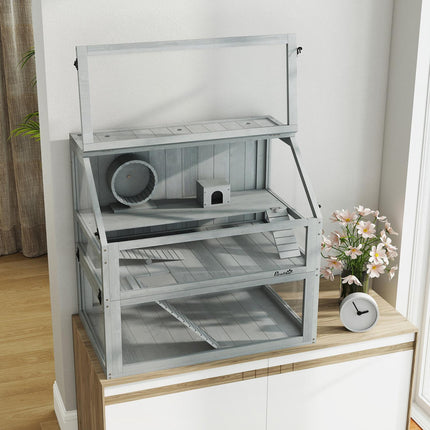 Hamster Cage, 3 Levels, Deep Base, 80x50x76cm, Light Gray