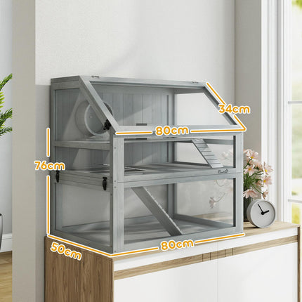 Hamster Cage, 3 Levels, Deep Base, 80x50x76cm, Light Gray
