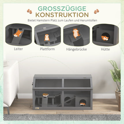 Hamster Cage with Bridge, Hut, and Platform, 85x45x44 cm