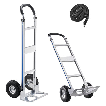 Hand Truck Dolly, 500 lb Aluminum, 10 in Wheels, Strap