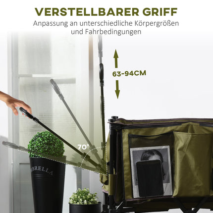 Folding handcart with adjustable handle, wide wheels, 120 kg capacity