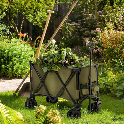 Folding handcart with adjustable handle, wide wheels, 120 kg capacity