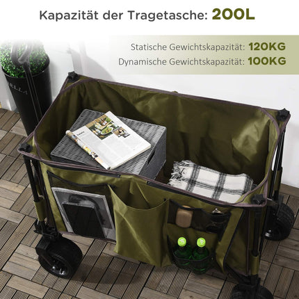 Folding handcart with adjustable handle, wide wheels, 120 kg capacity