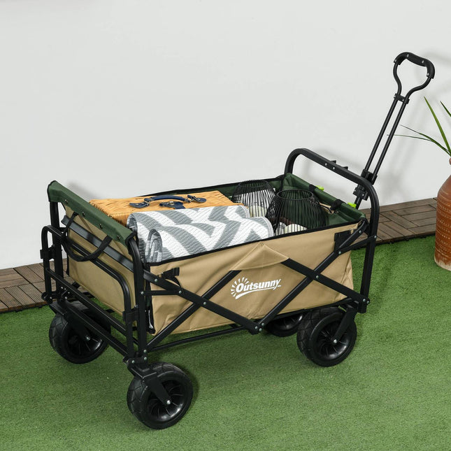 Folding handcart with handle, 100 kg capacity - Khaki
