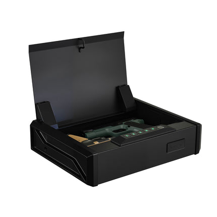 Handgun Safe – Fingerprint, Keypad, Key, Light, Holds 2 Pistols
