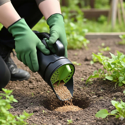 Handheld Seed and Fertiliser Spreader, Adjustable Openings