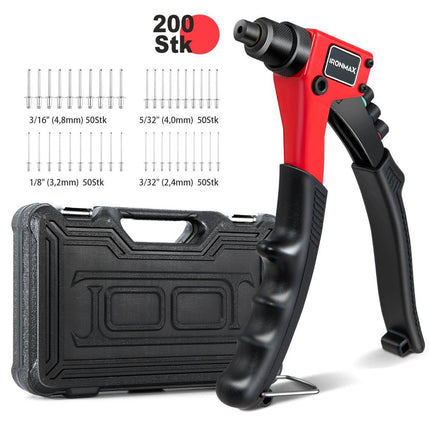 Hand riveter Heavy duty manual rivet gun with 200 rivets Riveting tool kit with carrying case