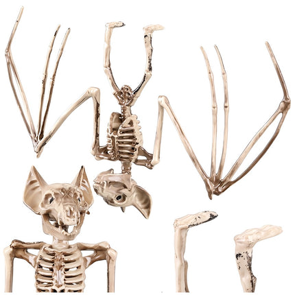 Hanging Bat Skeleton Halloween Decoration 30 cm, Movable Head, Beige