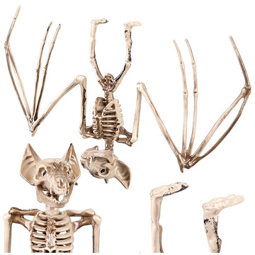 Hanging Bat Skeleton Halloween Decoration 30 cm, Movable Head, Beige