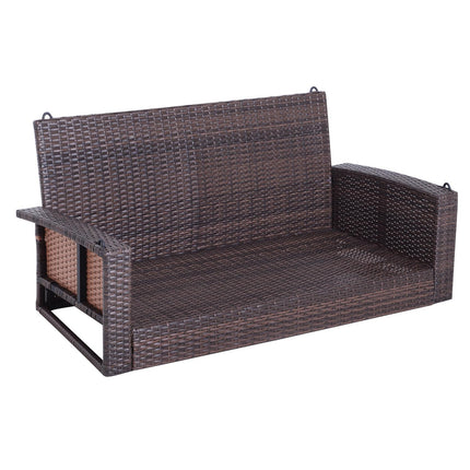 Rattan 2-seat garden swing with cushion - brown, 127x57.5x60 cm