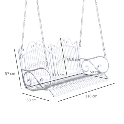 Metal hanging rocking bench, white, 118 x 58 x 57 cm