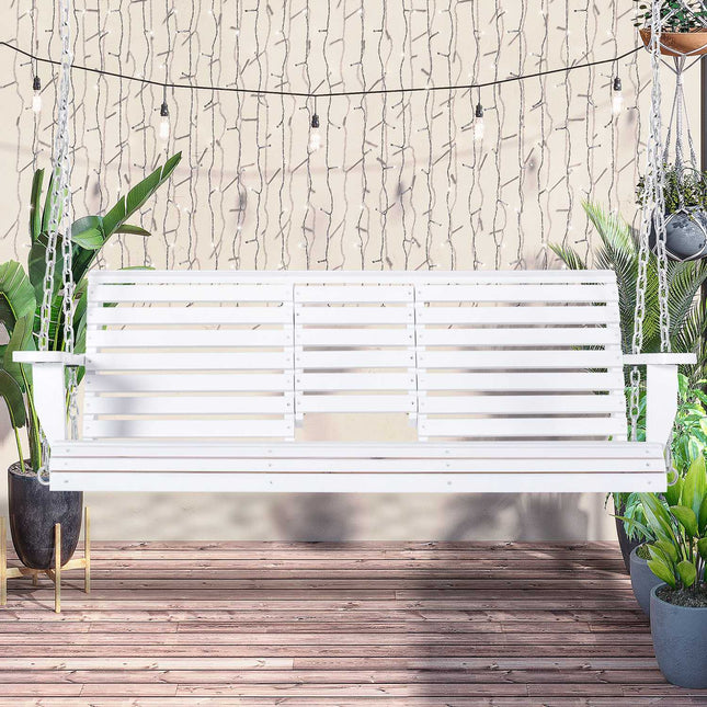 Garden swing bench with folding table, 2-3 seats, white