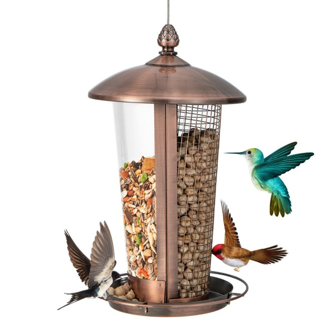 Hanging Bird Feeder 2 in 1 Wild Bird Feeder 16 x 28 cm Bronze