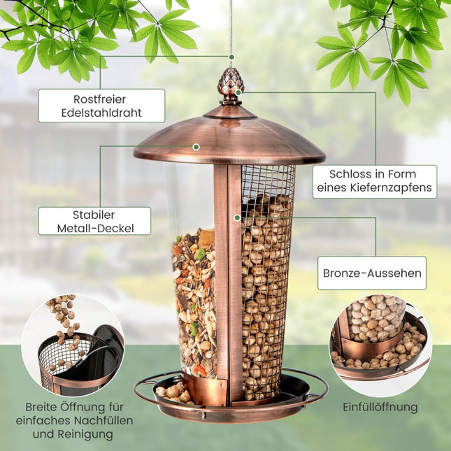 Hanging Bird Feeder 2 in 1 Wild Bird Feeder 16 x 28 cm Bronze