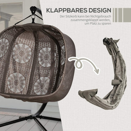 Two-person hanging egg chair with cushion and frame
