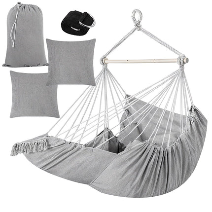 Hanging Chair Swing, 210cm Gray, Cotton Fabric, 2 Cushions