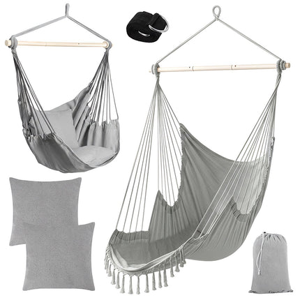 Hanging Chair Swing, 210cm Gray, Cotton Fabric, 2 Cushions