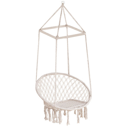 Beige hanging chair in ethnic cotton, UV resistant, weather resistant