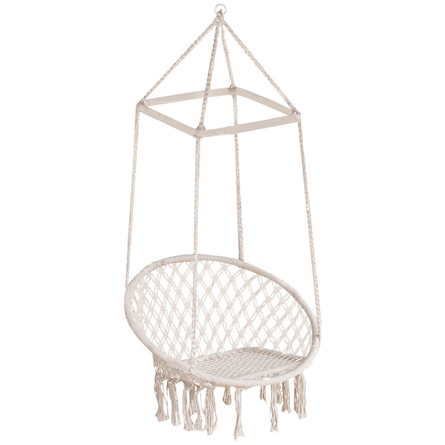 Beige hanging chair in ethnic cotton, UV resistant, weather resistant