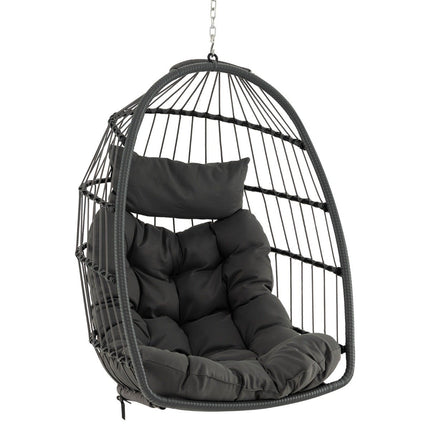 Hanging Egg Chair, Foldable PE Rattan with Cushion, Gray