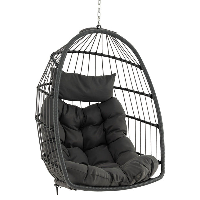 Hanging Egg Chair, Foldable PE Rattan with Cushion, Gray