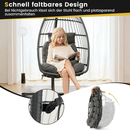 Hanging Egg Chair, Foldable PE Rattan with Cushion, Gray