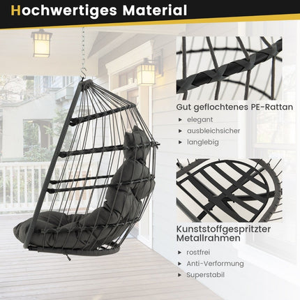 Hanging Egg Chair, Foldable PE Rattan with Cushion, Gray