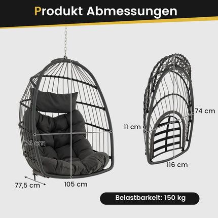 Hanging Egg Chair, Foldable PE Rattan with Cushion, Gray